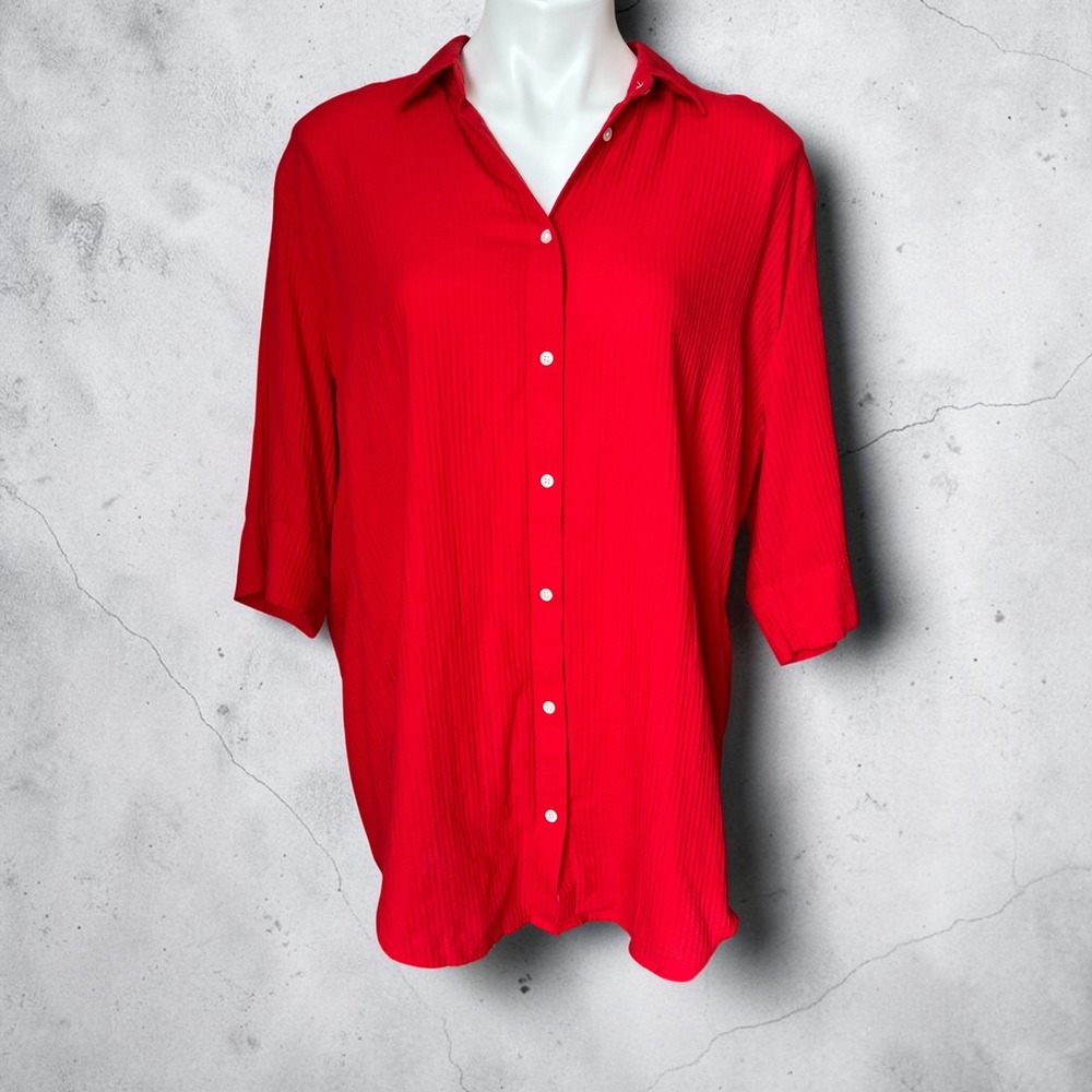 J. Crew Airy Gauze Button Up Shirt Swimsuit Cover Up Red Arroyo Women's Size Med